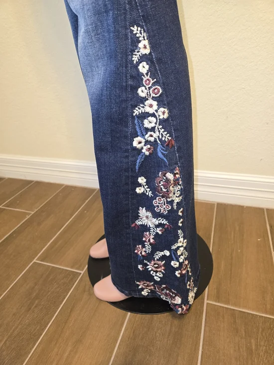 DRIFTWOOD Dark Blue Flare Jeans with Embroidered Panels - Picture 5 of 5